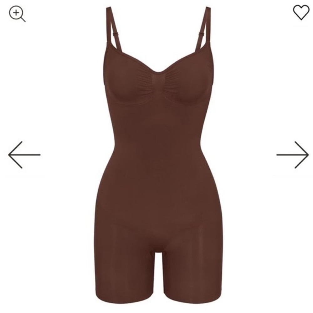 SKIMS SEAMLESS SCULPT MID THIGH BODYSUIT COCOA BROWN XS